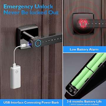 Aibocn Smart Door Lock with Handle, Fingerprint Keyless Entry Lock for Bedroon Door, App Control, Keypad, Bluetooth, Code, Key, Biometric Deadbolt Lock for Front Door