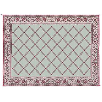 Stylish Camping 119125 9-feet by 12-feet Reversible Mat, Plastic Straw Rug, Large Floor Mat for Outdoors, RV, Patio, Backyard, Picnic, Beach, Camping (Burgundy/Beige)