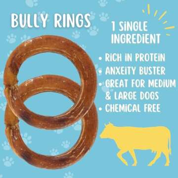 hotspot pets Bully Stick Rings for Dogs (5 Pack) Premium All Natural Long Twisted Beef Pizzle Dog Ch...