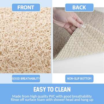 Non-Slip Shower Mat Bathtub Mat for Bath Tub,Anti Slip Bath Tub Mat,Floor Mat,Soft PVC Loofah Bathroom Mats,Foot Scrubber Mat,Quick Drying Easy Cleaning Mats for Wet Areas（40 * 16 Beige）