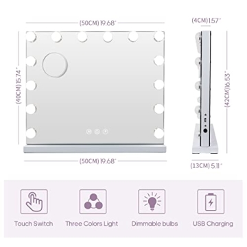 Fenair Vanity Mirror with USB Charger and Adjustable Lights