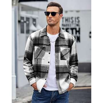 COOFANDY Men's Flannel Shirt - Long Sleeve Casual Plaid Jacket