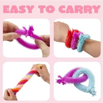 JOYIN 30 Pack Valentine's Day Gift Cards with Multi-color Stretchy String Toys Set, Unicorn Noodle Toys, Stress Relief Fidget Toys for Kids Valentine Party Favors, Classroom Gift Exchange, Game Prize