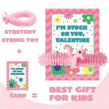 JOYIN 30 Pack Valentine's Day Gift Cards with Multi-color Stretchy String Toys Set, Unicorn Noodle Toys, Stress Relief Fidget Toys for Kids Valentine Party Favors, Classroom Gift Exchange, Game Prize