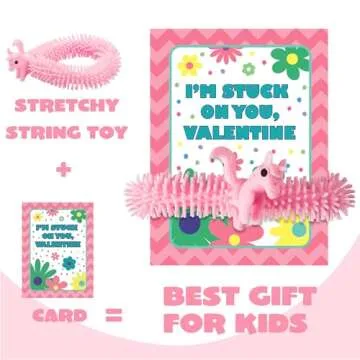 JOYIN 30 Pack Valentine's Day Gift Cards with Multi-color Stretchy String Toys Set, Unicorn Noodle Toys, Stress Relief Fidget Toys for Kids Valentine Party Favors, Classroom Gift Exchange, Game Prize