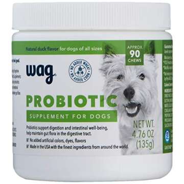 Amazon Brand - Wag Probiotic Supplement Chews for Dogs, Natural Duck Flavor, 90 count