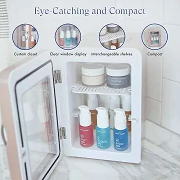 Vanity Planet Fria All Skincare Fridge- Custom Closet, Clear Window Display, Interchangeable Shelves, Optimal Freshness of Skincare Product-Serum, Gel, Face-mask, Oils(White, 14.1" x 8.9" x 1.3")