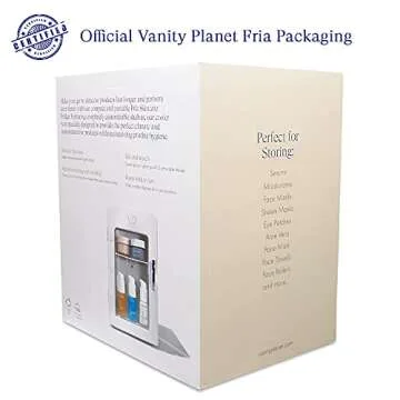 Vanity Planet Fria All Skincare Fridge- Custom Closet, Clear Window Display, Interchangeable Shelves, Optimal Freshness of Skincare Product-Serum, Gel, Face-mask, Oils(White, 14.1" x 8.9" x 1.3")