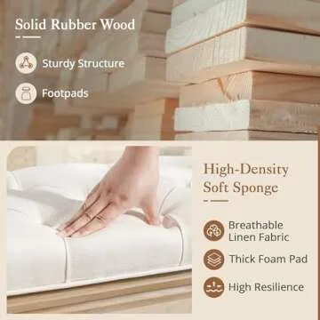 LUE BONA 60" Bedroom Bench, Vintage French Tufted End of Bed Bench, Upholstered Fabric Ottoman Bench with Carved Wood Legs for Bedroom,Dining Bench Piano Stool for Living Room,Foyer, Beige