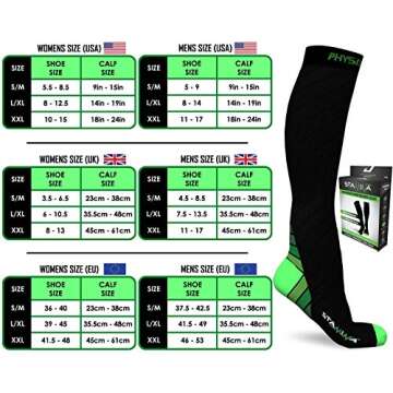 Physix Gear Compression Socks - Best Men & Womens Compression Socks for Circulation, Running, Nurses, Athletic Use Sock Compression, Blood Pressure Socks, Calcetines de Compresion, Black/Green, L/XL