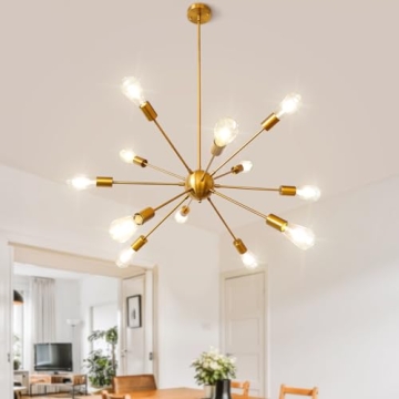 LynPon Gold Sputnik Chandelier Modern Adjustable Height Lighting