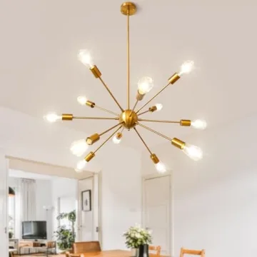 LynPon Gold Sputnik Chandelier Modern Adjustable Height Lighting