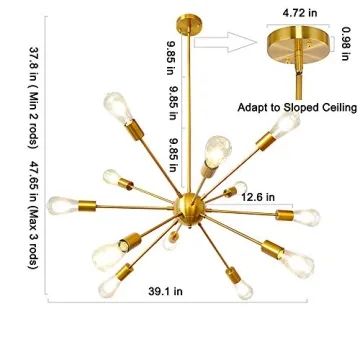 LynPon Gold Sputnik Chandelier Modern Adjustable Height Lighting