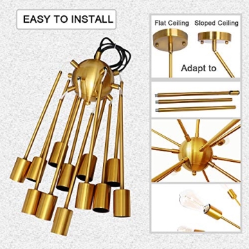 LynPon Gold Sputnik Chandelier Modern Adjustable Height Lighting