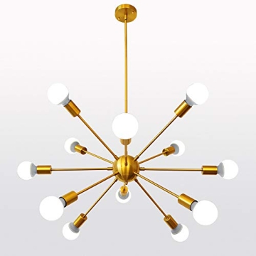 LynPon Gold Sputnik Chandelier Modern Adjustable Height Lighting