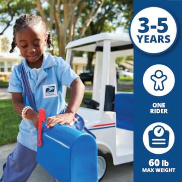 Kid Trax 6V USPS Mail Truck Ride-On Toy for Kids, Ages 3-5, Max Weight 60 lb, Includes Mailbox, Play...