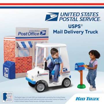 Kid Trax 6V USPS Mail Truck Ride-On Toy for Kids, Ages 3-5, Max Weight 60 lb, Includes Mailbox, Play Envelopes, Working Headlights/Horn, FM Radio/MP3 Input, Mail Truck, Kids Mail Truck, Kids Carrier