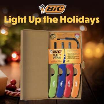 BIC Multi-Purpose Classic Edition Lighter & Flex Wand Lighter, Ideal Fireplace and Candle Lighters, Assorted Colors, 4 Pack (Colors May Vary)