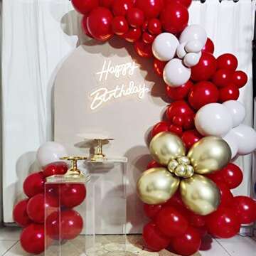 RUBFAC 129pcs Ruby Red Balloons Different Sizes 18 12 10 5 Inches for Garland Arch, Premium Red Latex Balloons for Birthday Wedding Valentine's Day Christmas Party Decoration