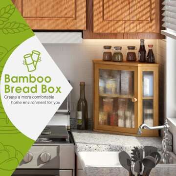 BMOSU Corner Bread Box for Kitchen Countertop Double Layer Bamboo Wooden Bread box Large Capacity Br...