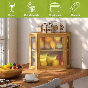 BMOSU Corner Bread Box for Kitchen Countertop Double Layer Bamboo Wooden Bread box Large Capacity Bread Storage Bin(Natural, Medium)