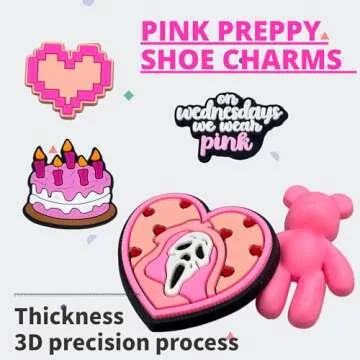 Awzulo Pink Preppy Shoe Charms for Girls Women, Aesthetic Shoe Decoration Charms for Clog Slides Sandals, Pink Party Favors