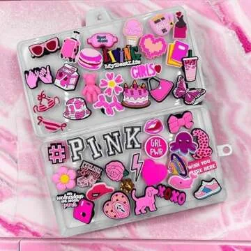 Awzulo Pink Preppy Shoe Charms for Girls Women, Aesthetic Shoe Decoration Charms for Clog Slides Sandals, Pink Party Favors