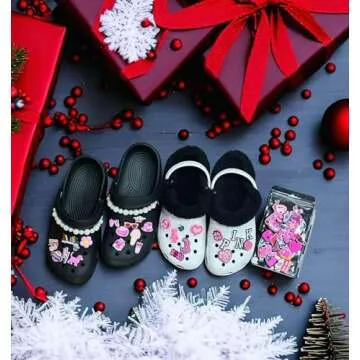 Awzulo Pink Preppy Shoe Charms for Girls Women, Aesthetic Shoe Decoration Charms for Clog Slides Sandals, Pink Party Favors