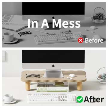 AFOOYO Monitor Stand Riser,Cookie-Shaped Sturdy Wood Computer Monitor Stand, Monitor Stand Riser, Multi-Purpose Desktop Organizer Riser for Computer,Laptop,Printer,TV,khaki