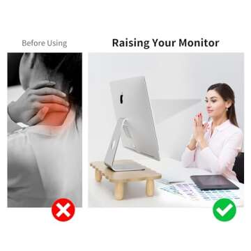 AFOOYO Monitor Stand Riser,Cookie-Shaped Sturdy Wood Computer Monitor Stand, Monitor Stand Riser, Multi-Purpose Desktop Organizer Riser for Computer,Laptop,Printer,TV,khaki