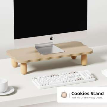 AFOOYO Monitor Stand Riser,Cookie-Shaped Sturdy Wood Computer Monitor Stand, Monitor Stand Riser, Multi-Purpose Desktop Organizer Riser for Computer,Laptop,Printer,TV,khaki