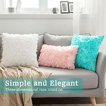 MIULEE Pack of 2 3D Decorative Spring Romantic Stereo Chiffon Rose Flower Pillow Covers Solid Square Pillowcases for Valentines Day Decoration Sofa Bedroom Car 16x16 Inch 40x40cm Peach Pink Wedding