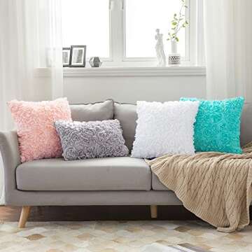 MIULEE Pack of 2 3D Decorative Spring Romantic Stereo Chiffon Rose Flower Pillow Covers Solid Square Pillowcases for Valentines Day Decoration Sofa Bedroom Car 16x16 Inch 40x40cm Peach Pink Wedding