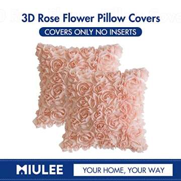MIULEE Pack of 2 3D Decorative Spring Romantic Stereo Chiffon Rose Flower Pillow Covers Solid Square Pillowcases for Valentines Day Decoration Sofa Bedroom Car 16x16 Inch 40x40cm Peach Pink Wedding