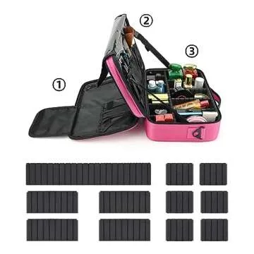 Shretty 13.5 Inch Makeup Bag travel organizer Cosmetic Case Professional Artist Storage Bag with Adjustable Dividers for Women Cosmetics Brushes Toiletry, Hot Pink