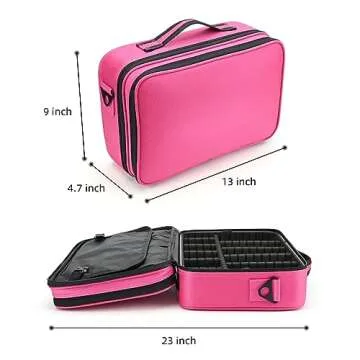 Shretty 13.5 Inch Makeup Bag travel organizer Cosmetic Case Professional Artist Storage Bag with Adjustable Dividers for Women Cosmetics Brushes Toiletry, Hot Pink