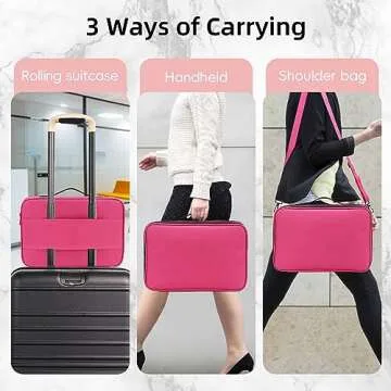 Shretty 13.5 Inch Makeup Bag travel organizer Cosmetic Case Professional Artist Storage Bag with Adjustable Dividers for Women Cosmetics Brushes Toiletry, Hot Pink