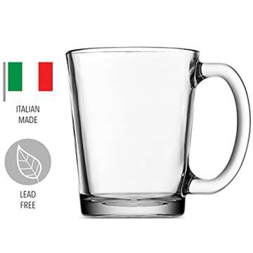 Godinger Coffee Mugs, Italian Made Glass Coffee Mug, Hot Beverage Tea Cups, Glass Cups, Drinking Glasses - 10oz., Set of 4