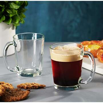 Godinger Coffee Mugs, Italian Made Glass Coffee Mug, Hot Beverage Tea Cups, Glass Cups, Drinking Glasses - 10oz., Set of 4