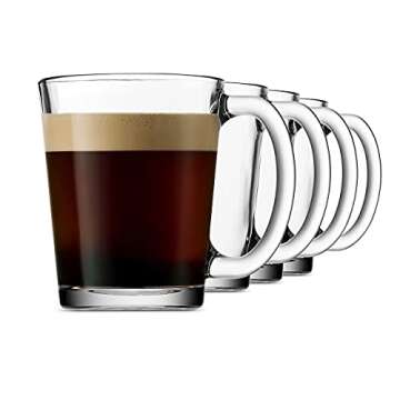 Godinger Coffee Mugs, Italian Made Glass Coffee Mug, Hot Beverage Tea Cups, Glass Cups, Drinking Glasses - 10oz., Set of 4