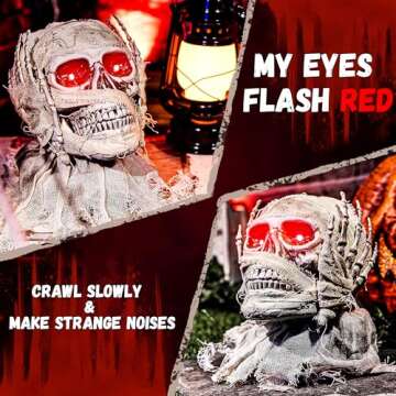 Halloween Animatronics Crawling Mummy Head - Animated Scary Talking Decoration with Sound & Sensor Activated, Creepy Voice, Spooky Move, Light-Up Eyes, Haunted Horror Prop for Indoor, Outdoor