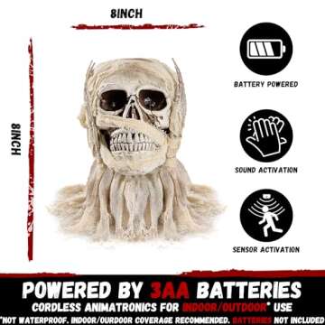 Halloween Animatronics Crawling Mummy Head - Animated Scary Talking Decoration with Sound & Sensor Activated, Creepy Voice, Spooky Move, Light-Up Eyes, Haunted Horror Prop for Indoor, Outdoor