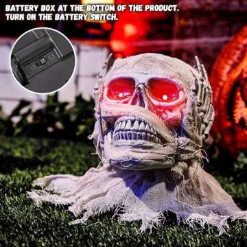 Halloween Animatronics Crawling Mummy Head - Animated Scary Talking Decoration with Sound & Sensor Activated, Creepy Voice, Spooky Move, Light-Up Eyes, Haunted Horror Prop for Indoor, Outdoor