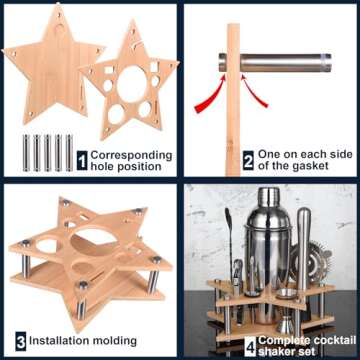 Quilamix 11-Piece Cocktail Shaker Set, 750 ml Stainless Steel Bartender Set with Bamboo Stand for Mixed Drinks, Gift for Friends, Men, Women, with Recipe Book (Stainless Steel)