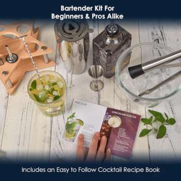 Quilamix 11-Piece Cocktail Shaker Set, 750 ml Stainless Steel Bartender Set with Bamboo Stand for Mixed Drinks, Gift for Friends, Men, Women, with Recipe Book (Stainless Steel)