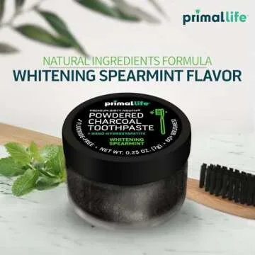 Primal Life Organics - Dirty Mouth Toothpowder, Activated Charcoal Tooth Cleaning Powder, Essential Oils with Kaolin & Bentonite Clay, 200+ Brushings, Organic, Vegan (Black Spearmint, 0.25 oz)