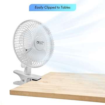 Comfort Zone Portable Clip on Fan with Fully Adjustable Tilt, Electric, 6 inch, Quiet, Indoor, 2 Spe...