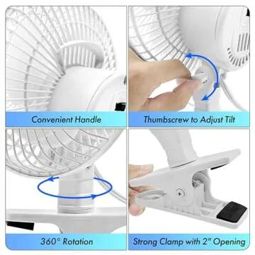 Comfort Zone Portable Clip on Fan with Fully Adjustable Tilt, Electric, 6 inch, Quiet, Indoor, 2 Speed, Mini Desk Fan, Table Fan, Airflow 6.53 ft/sec, Ideal for Home, Bedroom, Dorm & Office, CZ6C