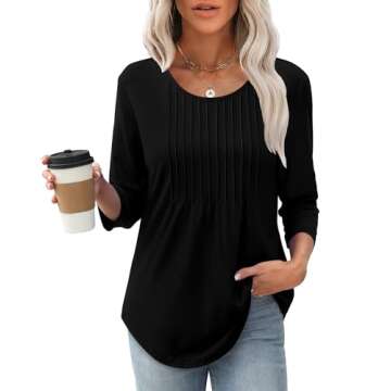 XIEERDUO Tunic Tops for Women Loose Fit Casual 3/4 Length Sleeve Crewneck Pleated Shirts Trendy Work...