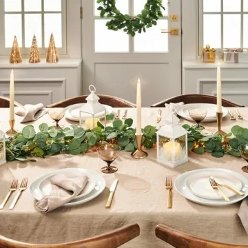 LampLust Faux Eucalyptus Garland with Lights, 6 FT Greenery Garland, 120 LED Lights, Battery Powered Ivy Garland, Greenery Garlands for Table Mantle, Spring Garland, Farmhouse Decor, Spring Home Décor